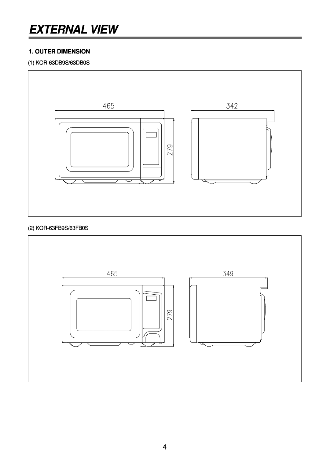 Daewoo KOR-63FB9S, KOR-63FB0S, KOR-63DB9S, KOR-63DB0S service manual External View, Outer Dimension 