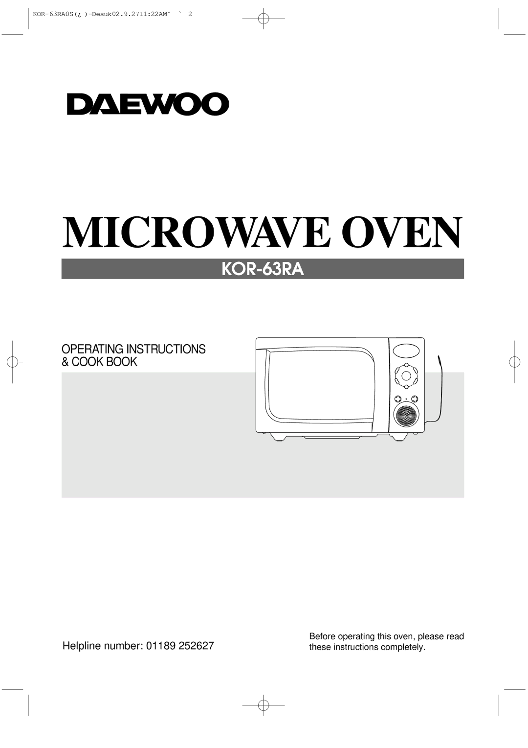 Daewoo KOR-63RA manual Microwave Oven 