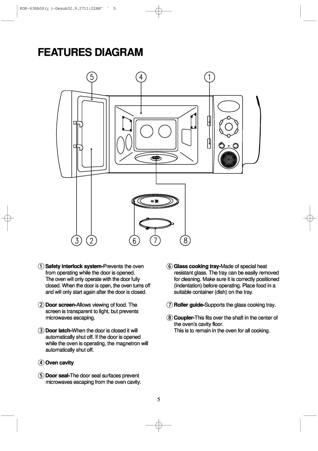 Daewoo KOR-63RA manual Features Diagram, 4Oven cavity 