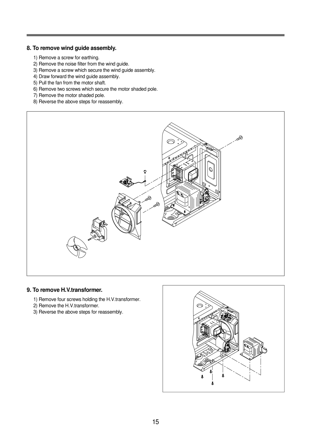 Daewoo KOR-6Q2B5S service manual To remove wind guide assembly, To remove H.V.transformer 