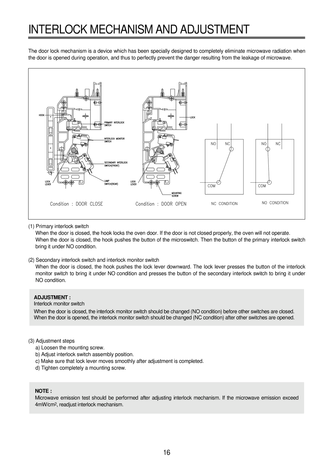 Daewoo KOR-6Q2B5S service manual Interlock Mechanism and Adjustment 