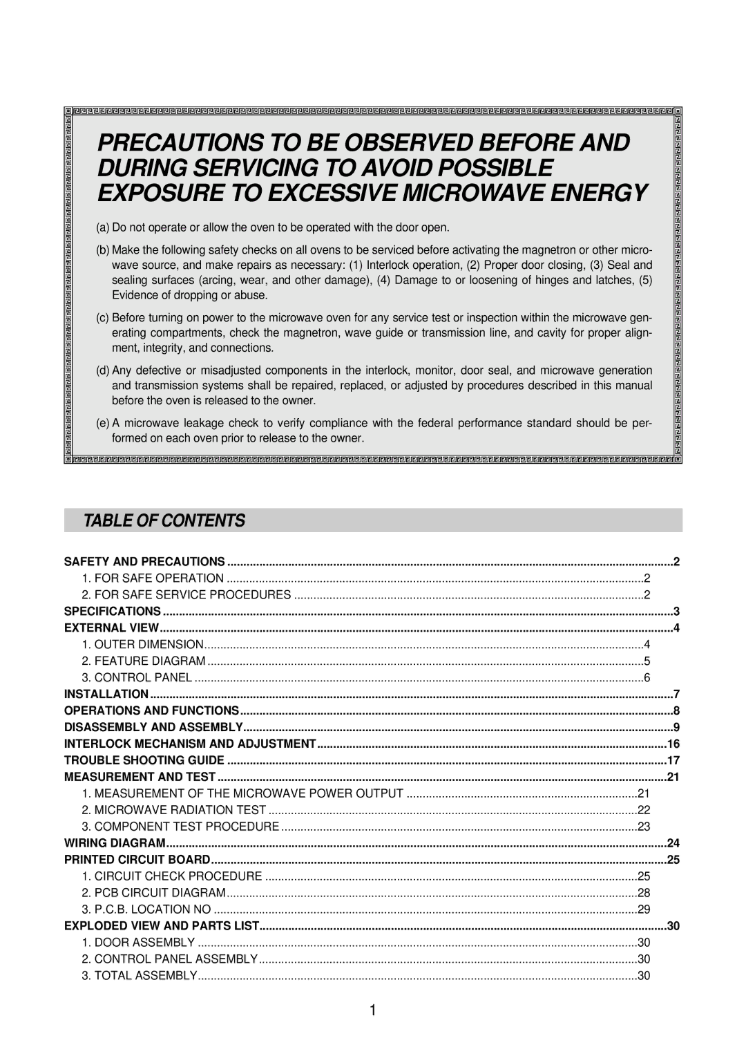 Daewoo KOR-6Q2B5S service manual Table of Contents 