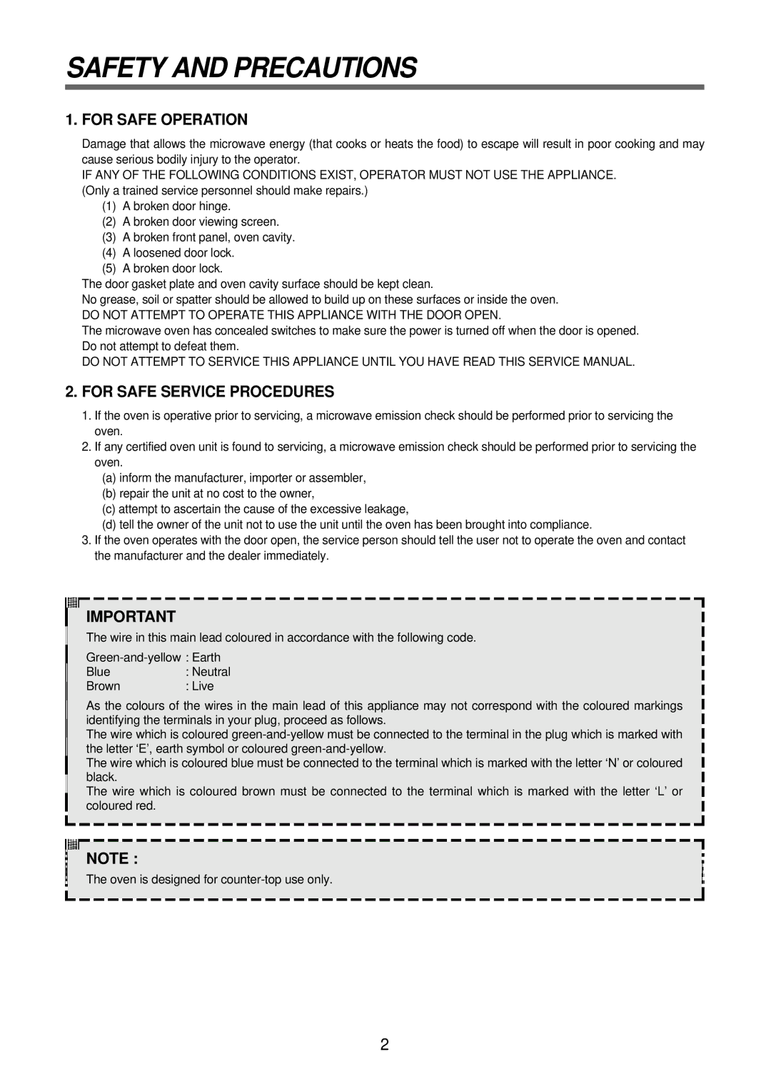 Daewoo KOR-6Q2B5S service manual Safety and Precautions, Do not Attempt to Operate this Appliance with the Door Open 