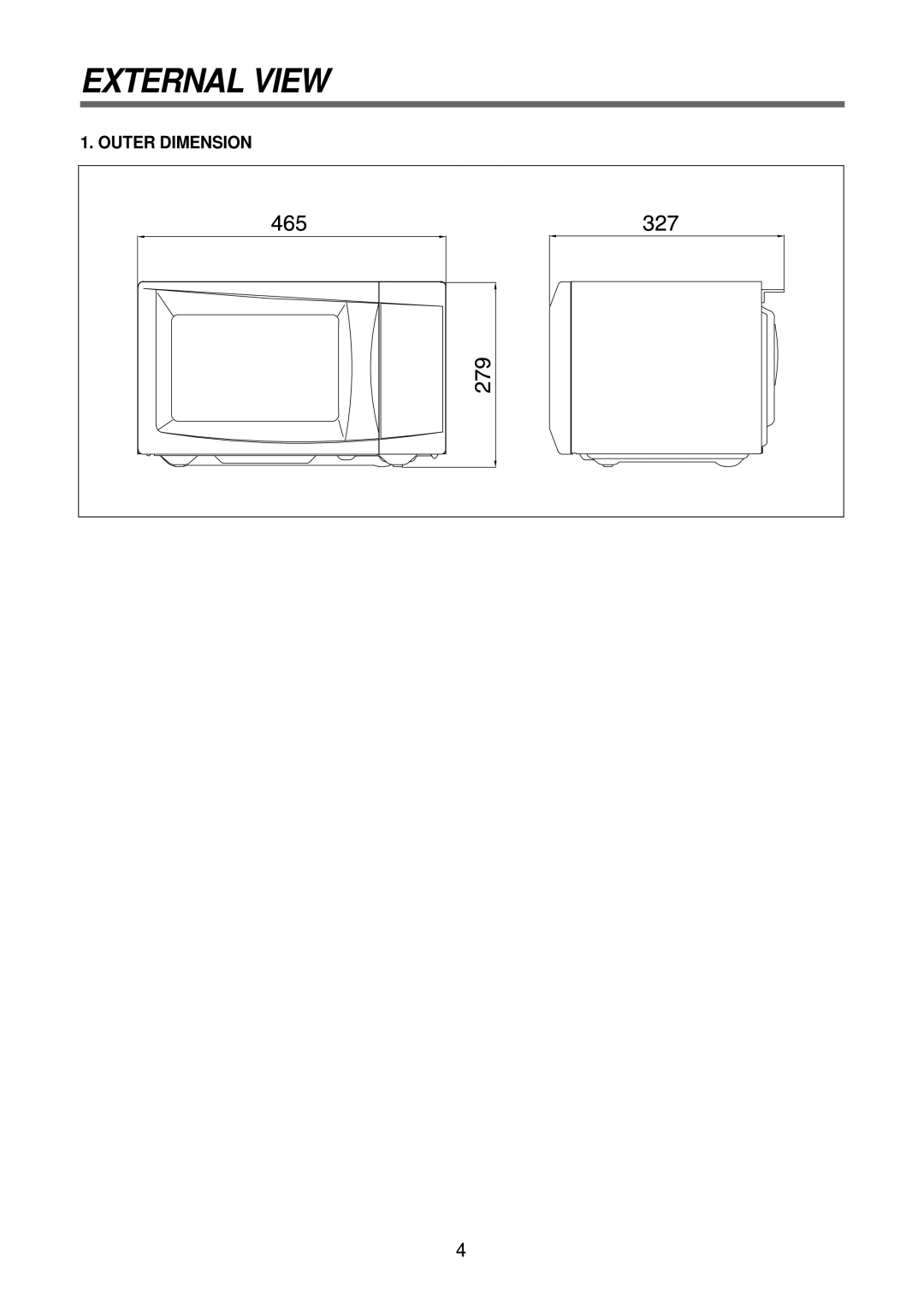 Daewoo KOR-6Q2B5S service manual External View, Outer Dimension 