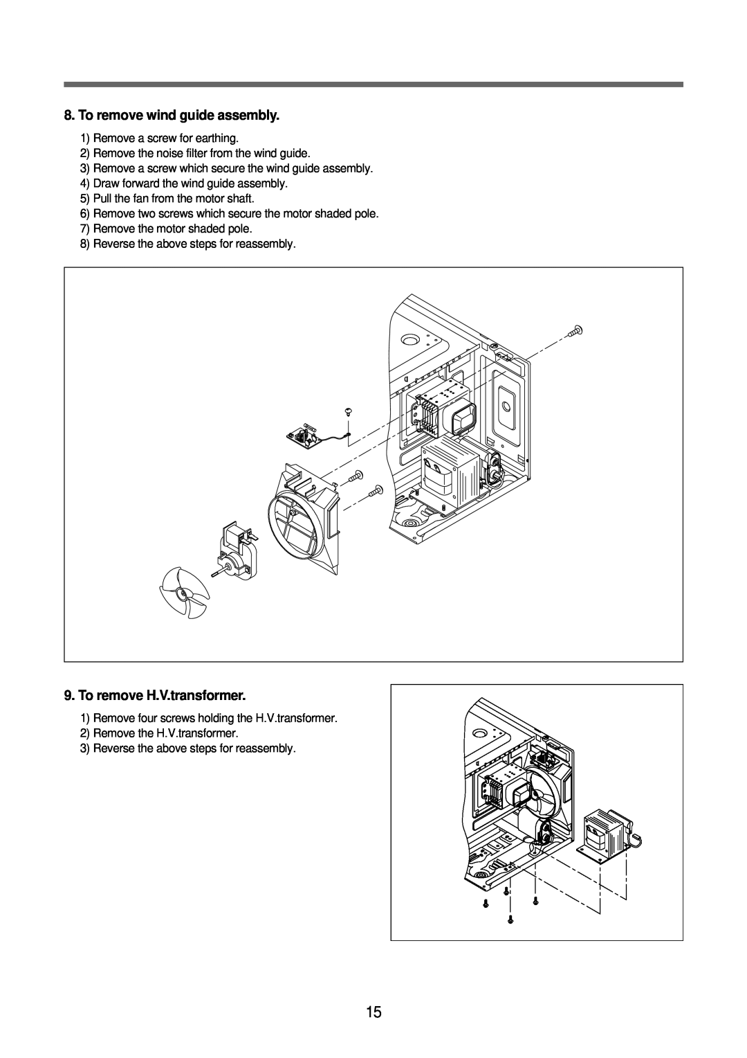 Daewoo KOR-6Q2B5S service manual To remove wind guide assembly, To remove H.V.transformer 