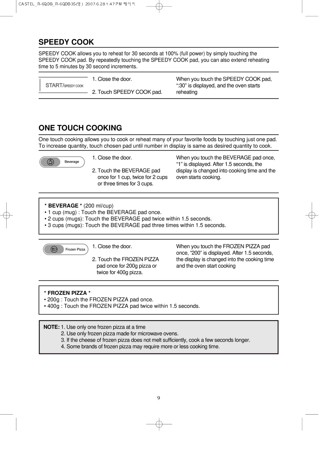 Daewoo KOR-6QDB manual Speedy Cook, ONE Touch Cooking 