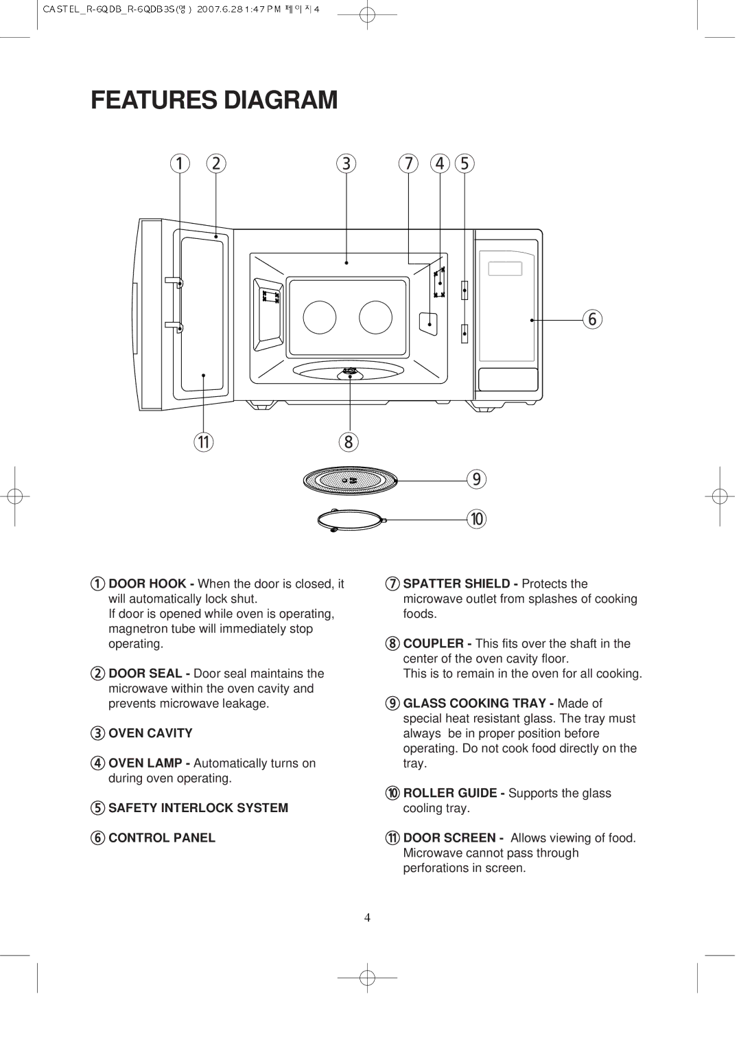 Daewoo KOR-6QDB manual Features Diagram 