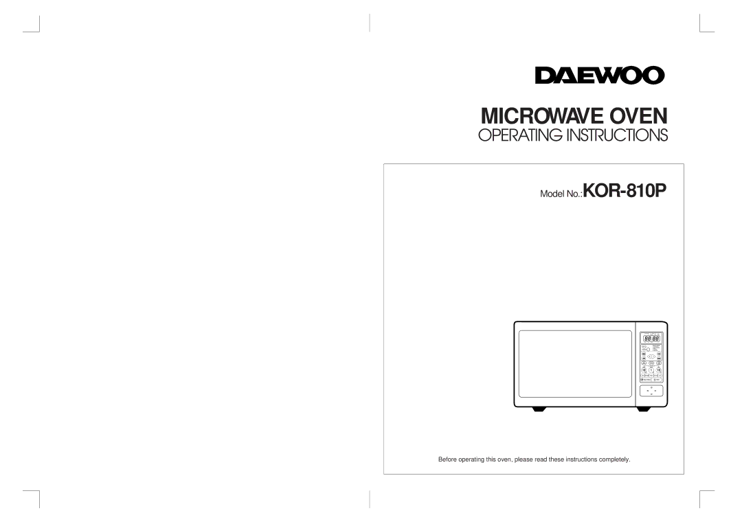 Daewoo KOR-810P manual Microwave Oven 