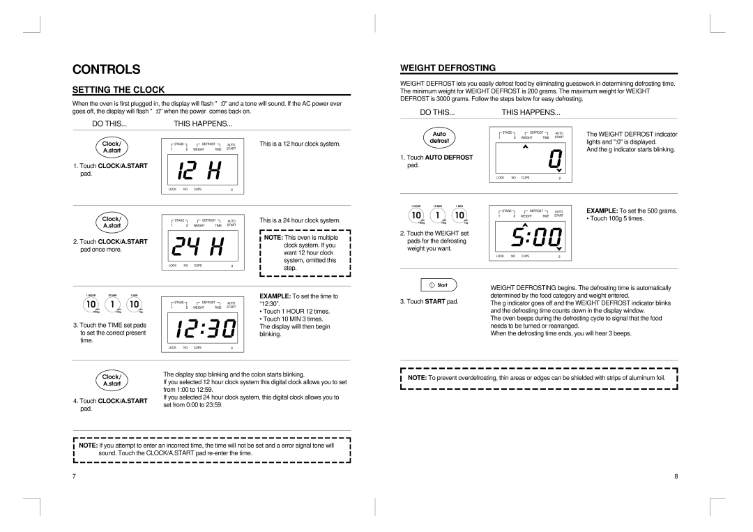 Daewoo KOR-810P manual Controls, Setting the Clock, Weight Defrosting, Do this This Happens 