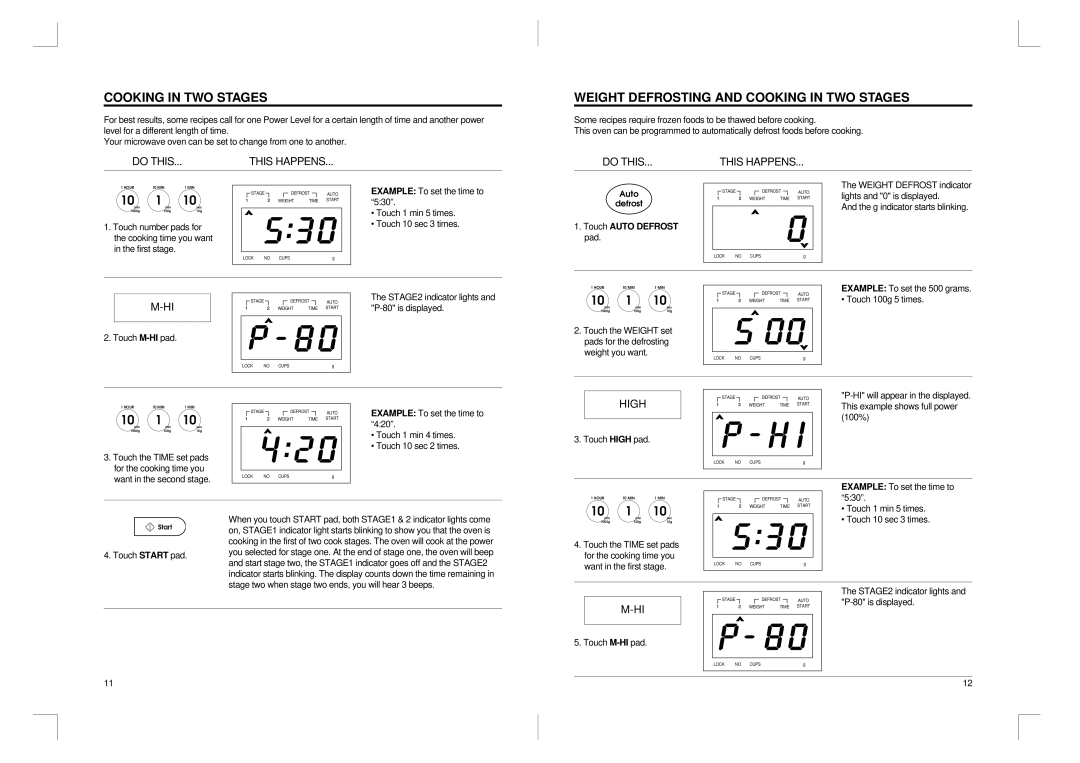 Daewoo KOR-810P manual Weight Defrosting and Cooking in TWO Stages, High 