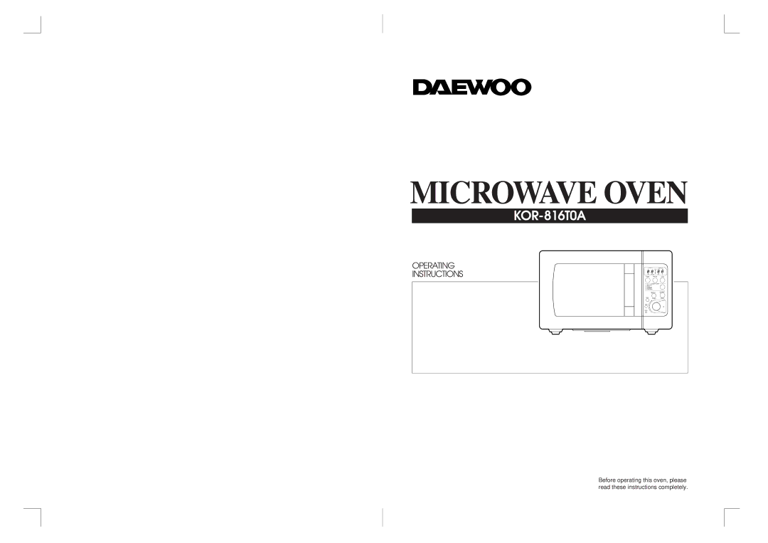 Daewoo KOR-816T0A manual Microwave Oven 