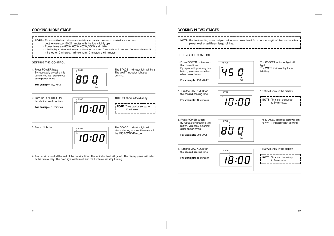 Daewoo KOR-816T0A manual Cooking in ONE Stage, Cooking in TWO Stages 