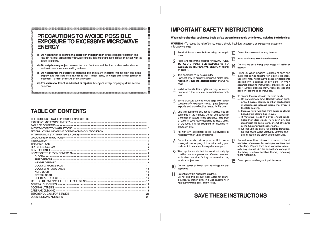 Daewoo KOR-816T0A Precautions To Avoide Possible Exposure To Excessive Microwave Energy, Important Safety Instructions 