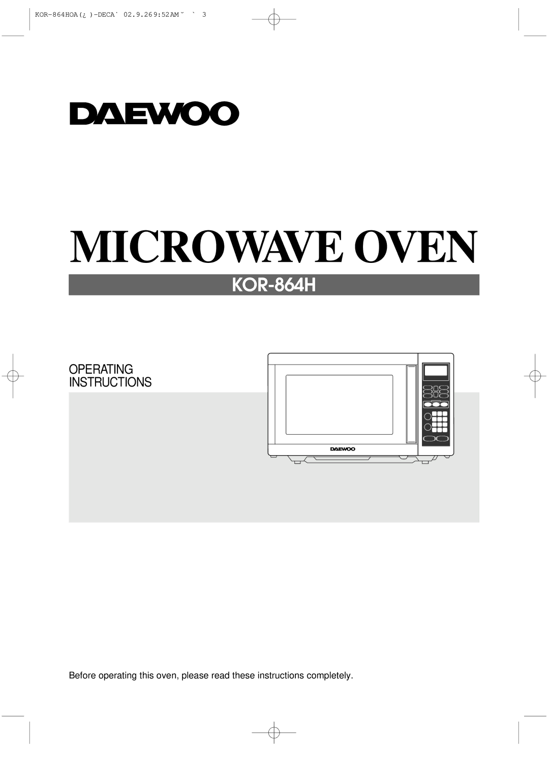 Daewoo KOR-864H operating instructions Microwave Oven 