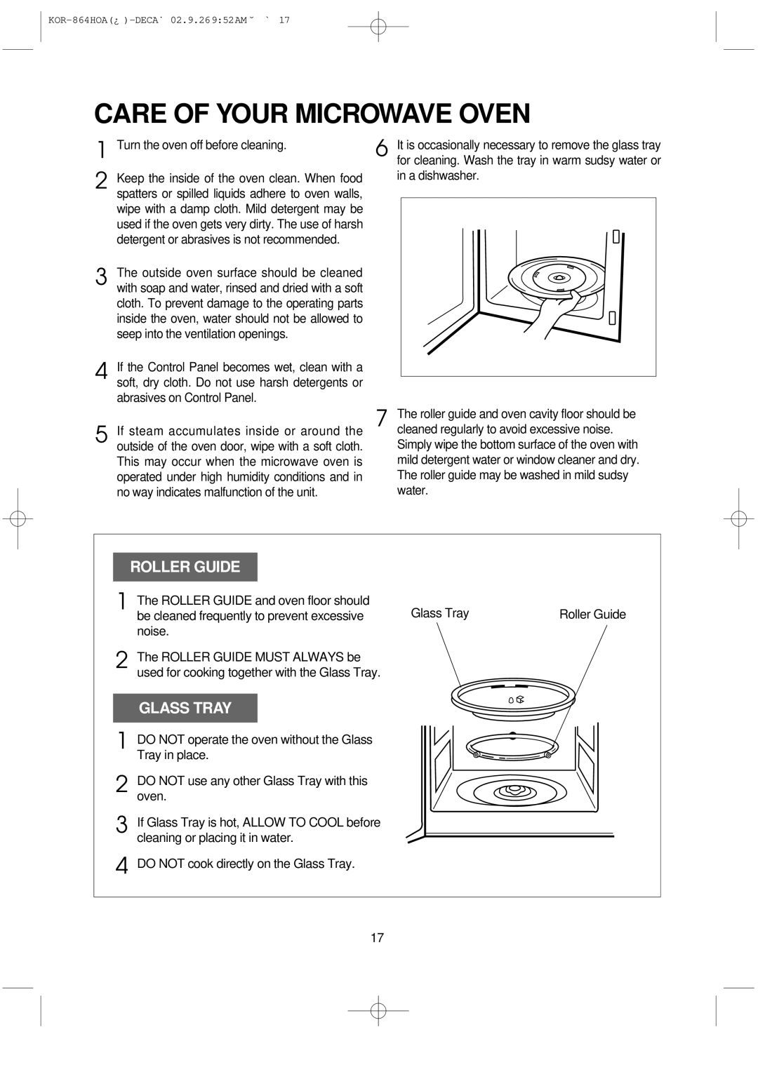 Daewoo KOR-864H operating instructions Care of Your Microwave Oven, Turn the oven off before cleaning 