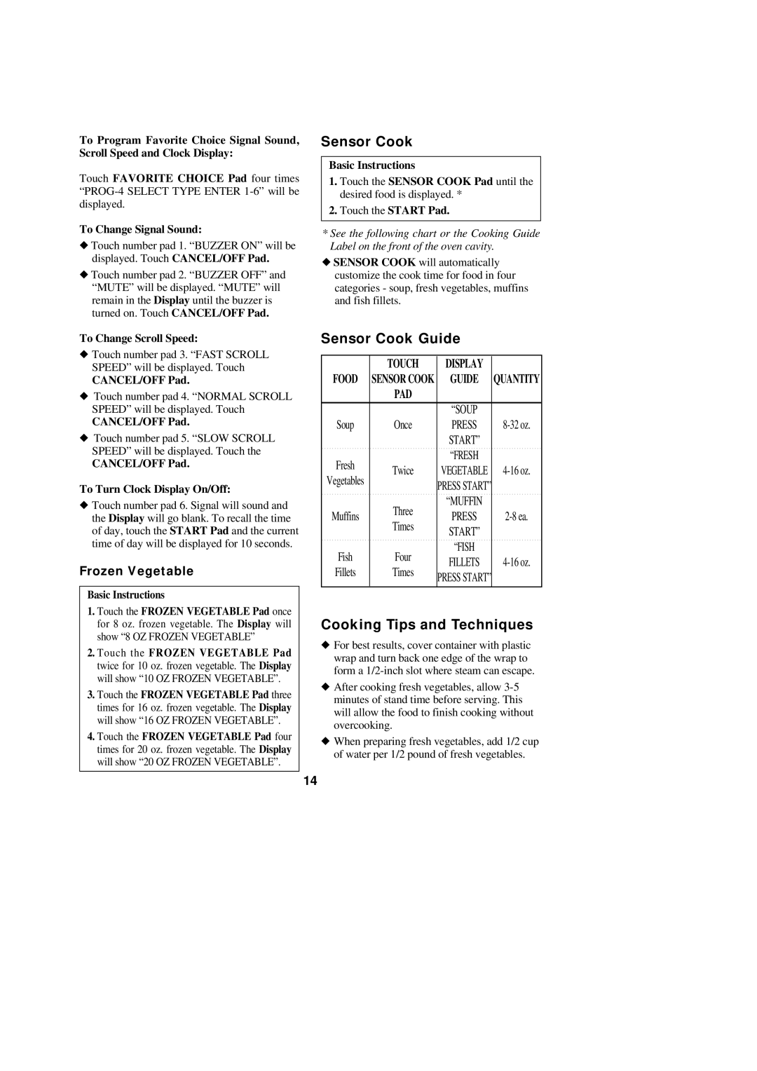 Daewoo KOT-170SW, KOT-170SB, KOT-172S important safety instructions Sensor Cook Guide, Cooking Tips and Techniques 