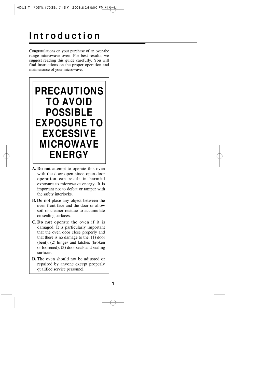 Daewoo KOT-172S, KOT-170SW, KOT-170SB important safety instructions Precautions To Avoid Possible Exposure to 