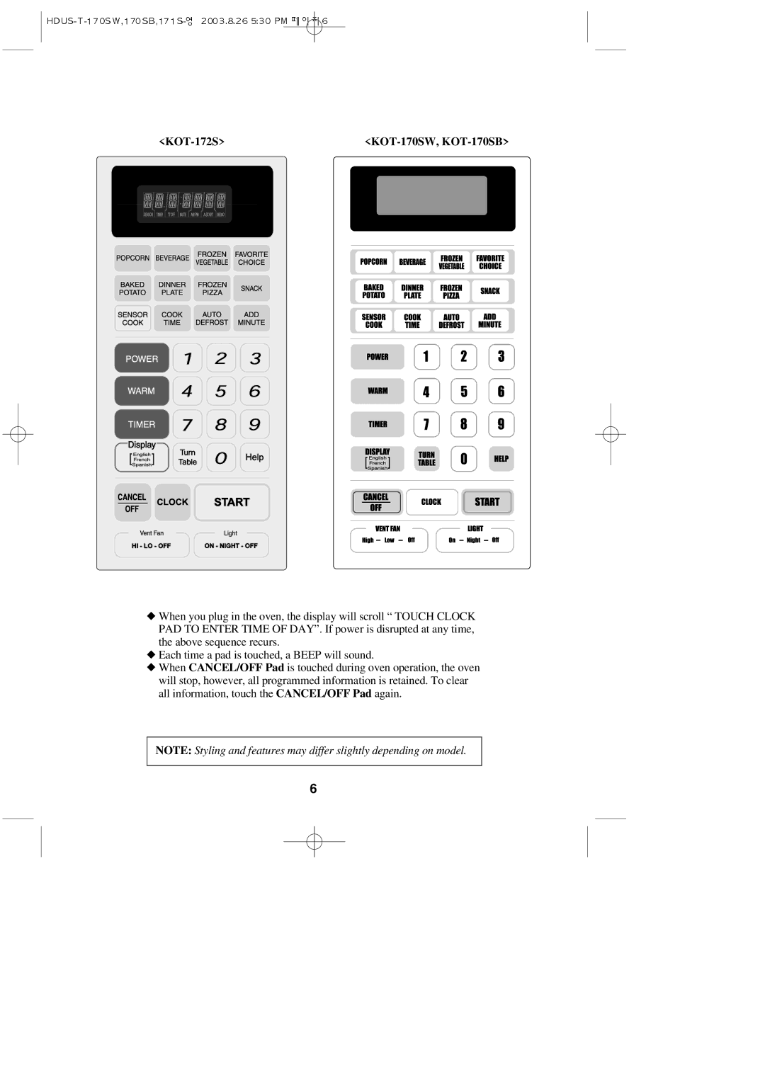 Daewoo important safety instructions KOT-172S KOT-170SW, KOT-170SB 