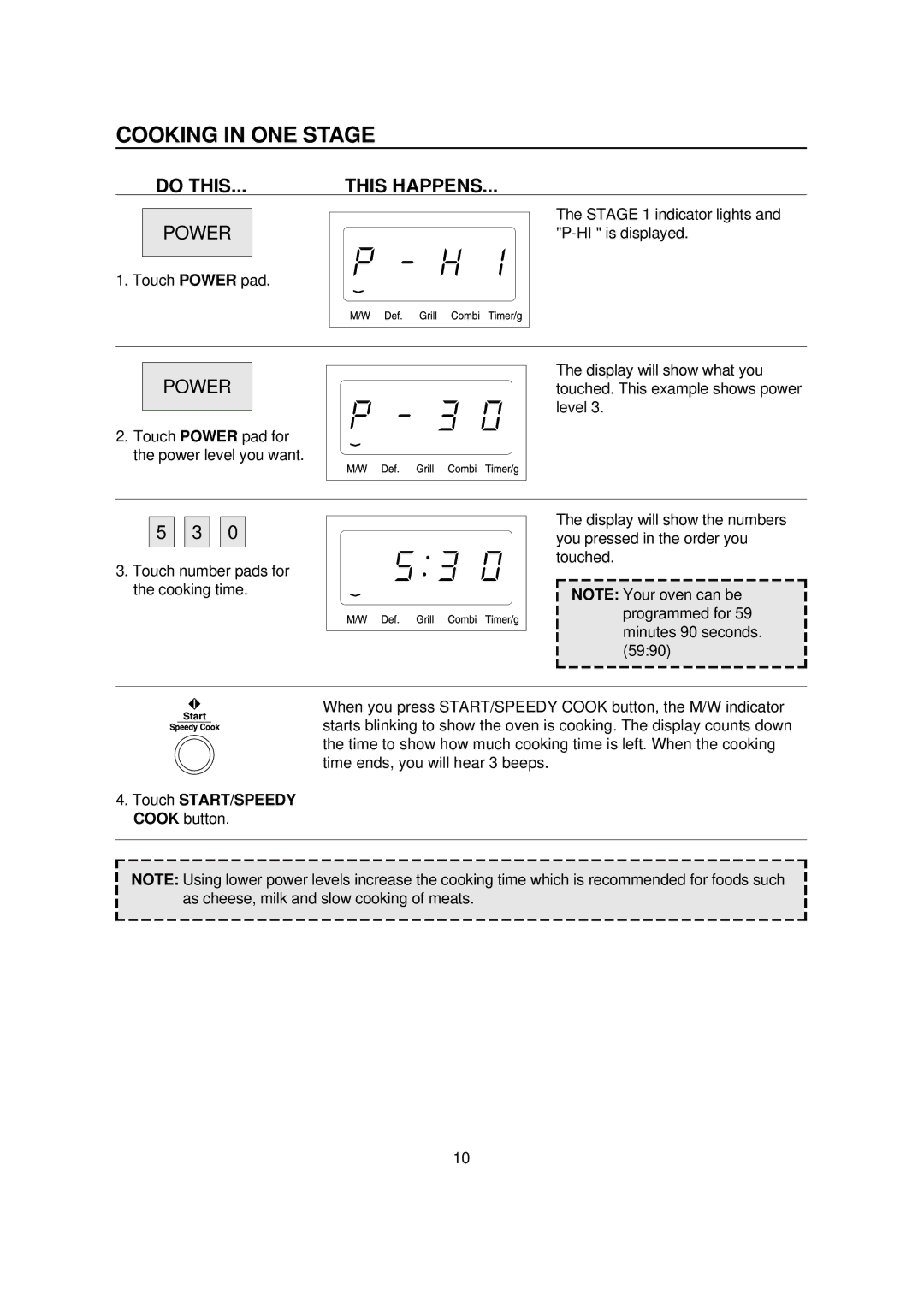 Daewoo KQG-868G7S operating instructions Cooking in ONE Stage, Power, Touch START/SPEEDY Cook button 