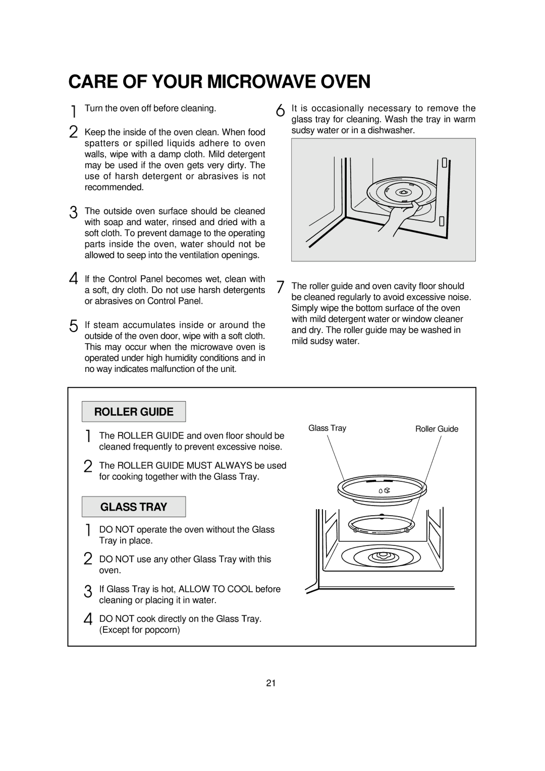 Daewoo KQG-868G7S operating instructions Care of Your Microwave Oven, Roller Guide, Glass Tray 