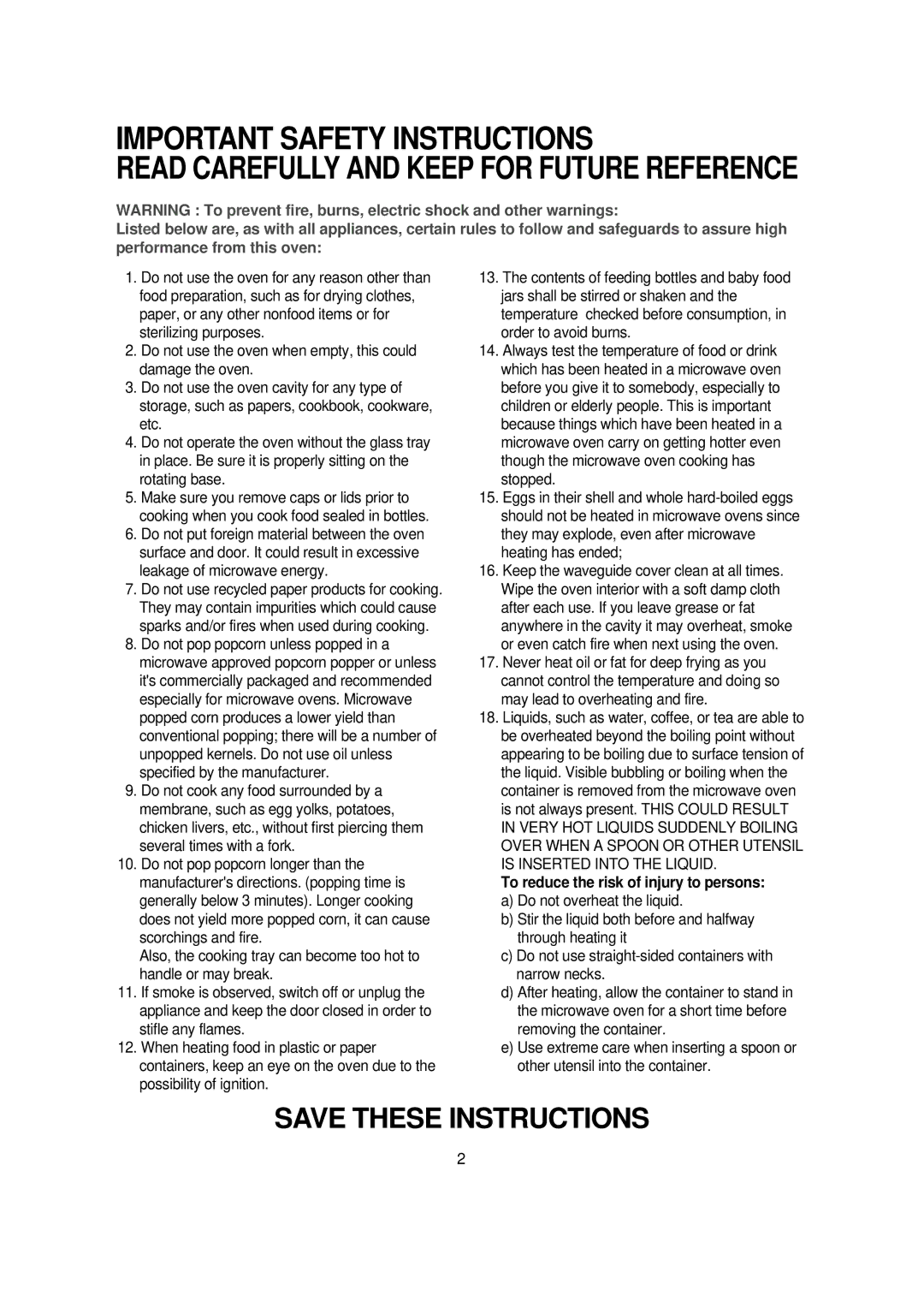 Daewoo KQG-868G7S operating instructions Important Safety Instructions, To reduce the risk of injury to persons 