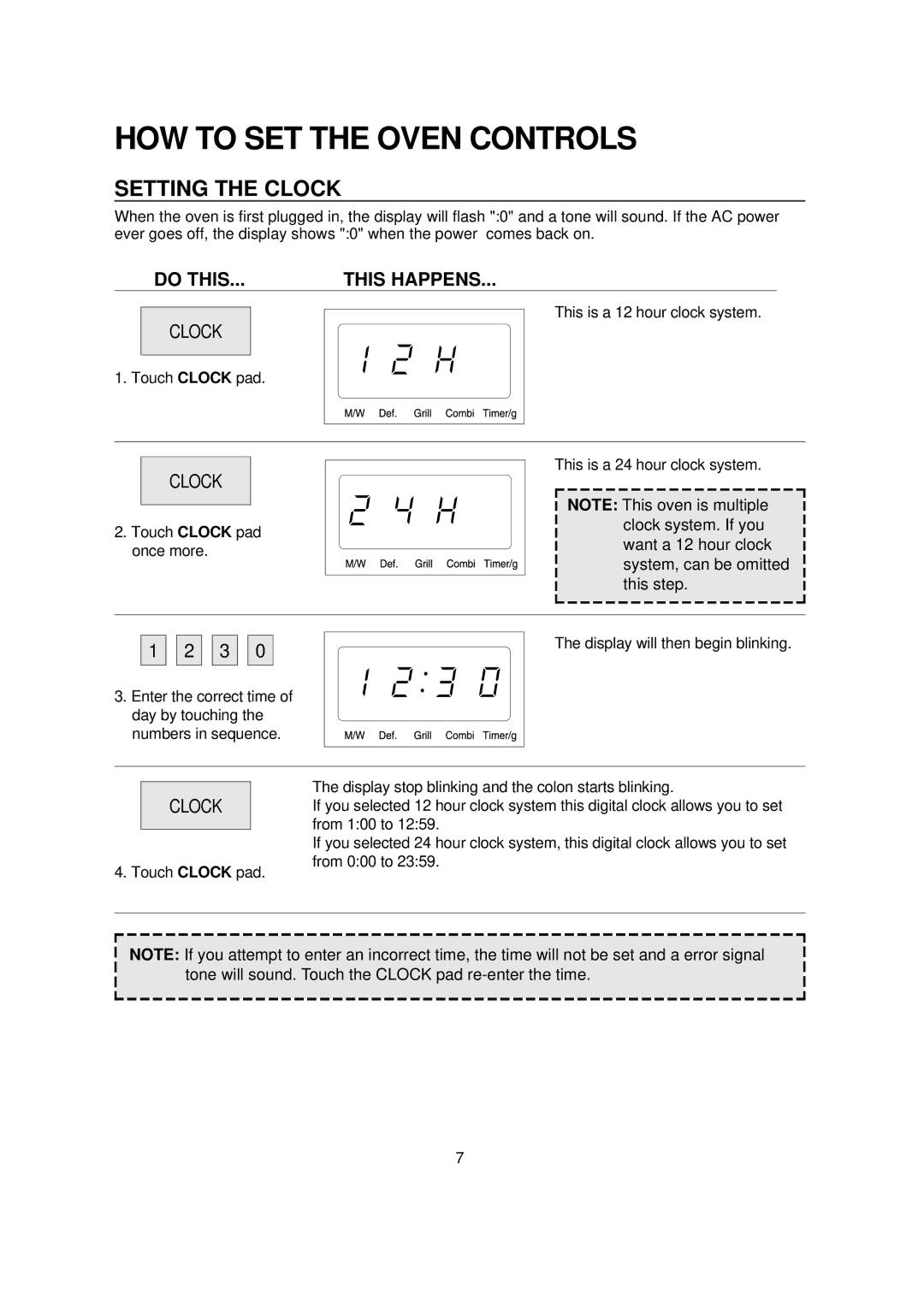 Daewoo KQG-868G7S operating instructions HOW to SET the Oven Controls, Setting the Clock, Do this This Happens 