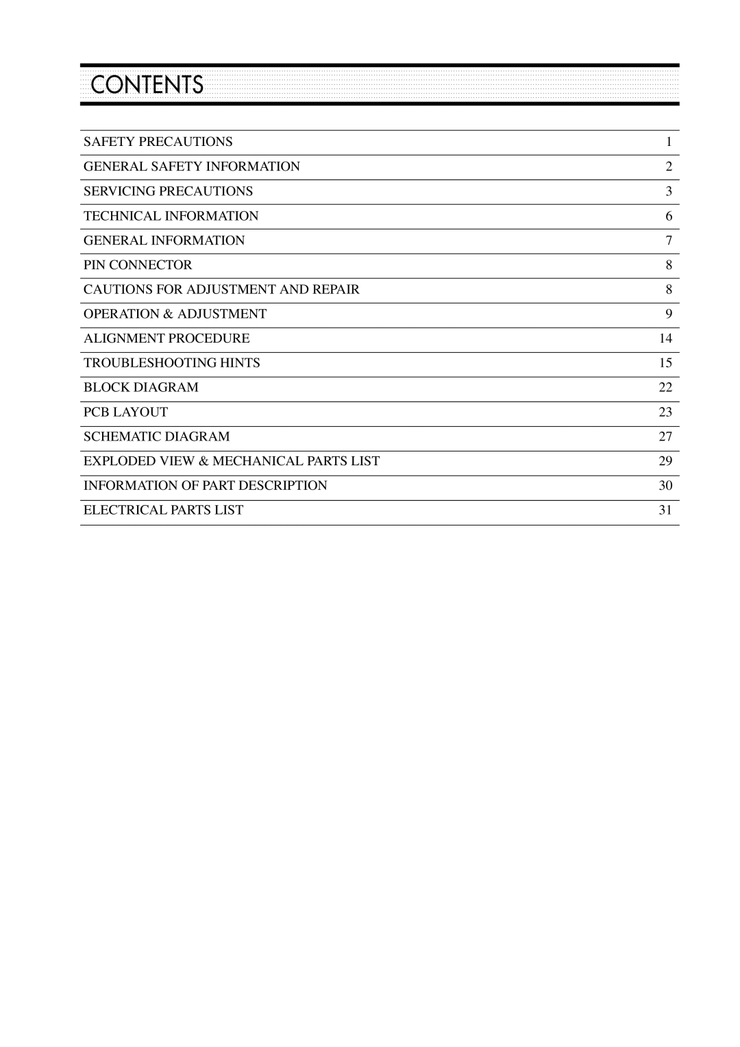 Daewoo L510B1 service manual Contents 