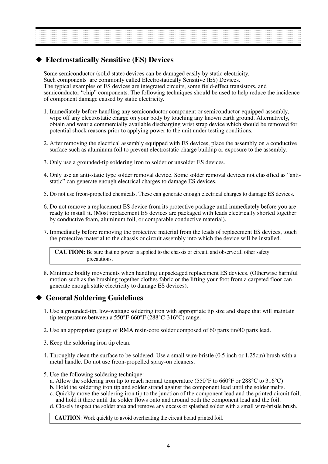 Daewoo L510B1 service manual Electrostatically Sensitive ES Devices, General Soldering Guidelines 