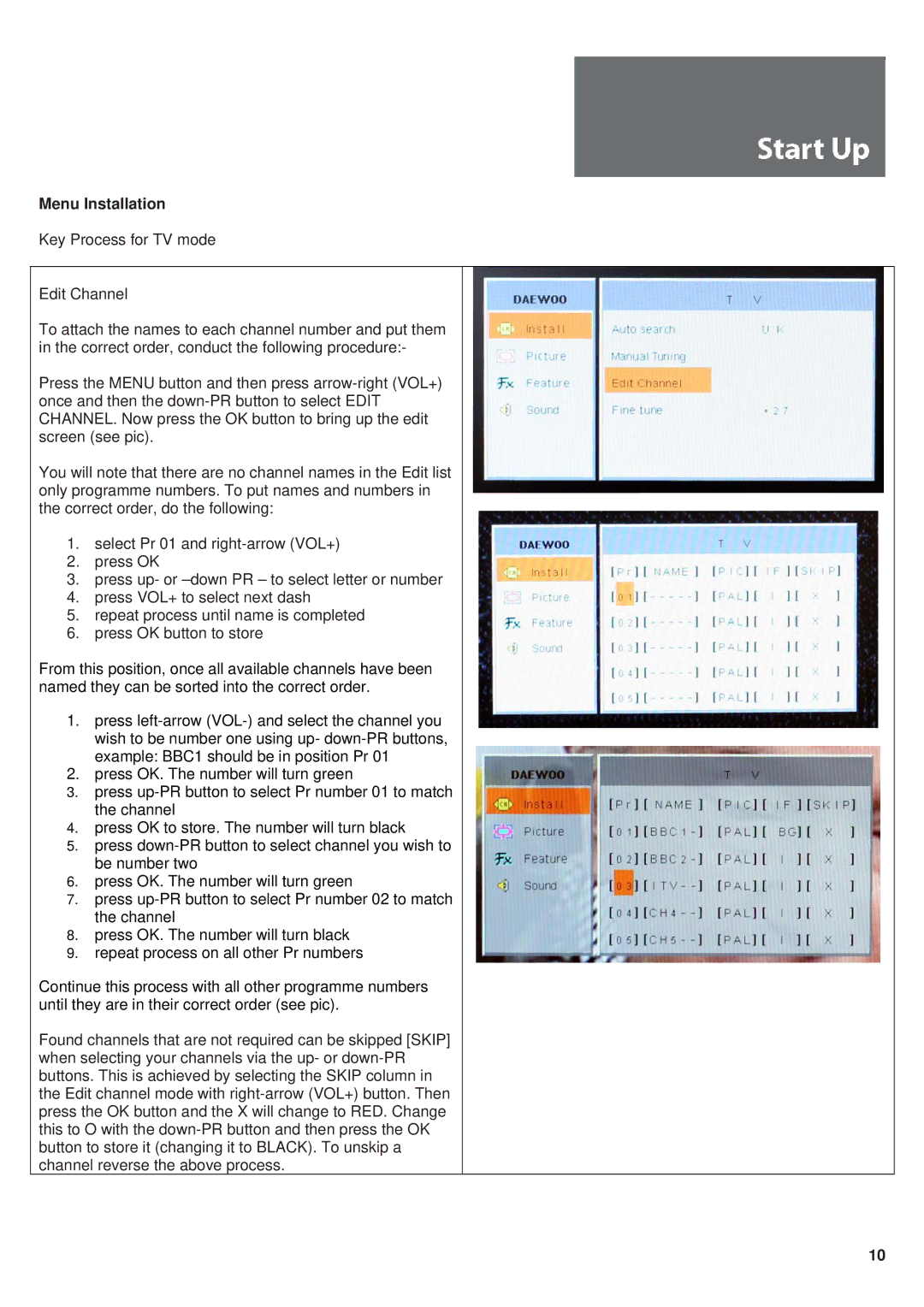 Daewoo L710T manual Menu Installation 