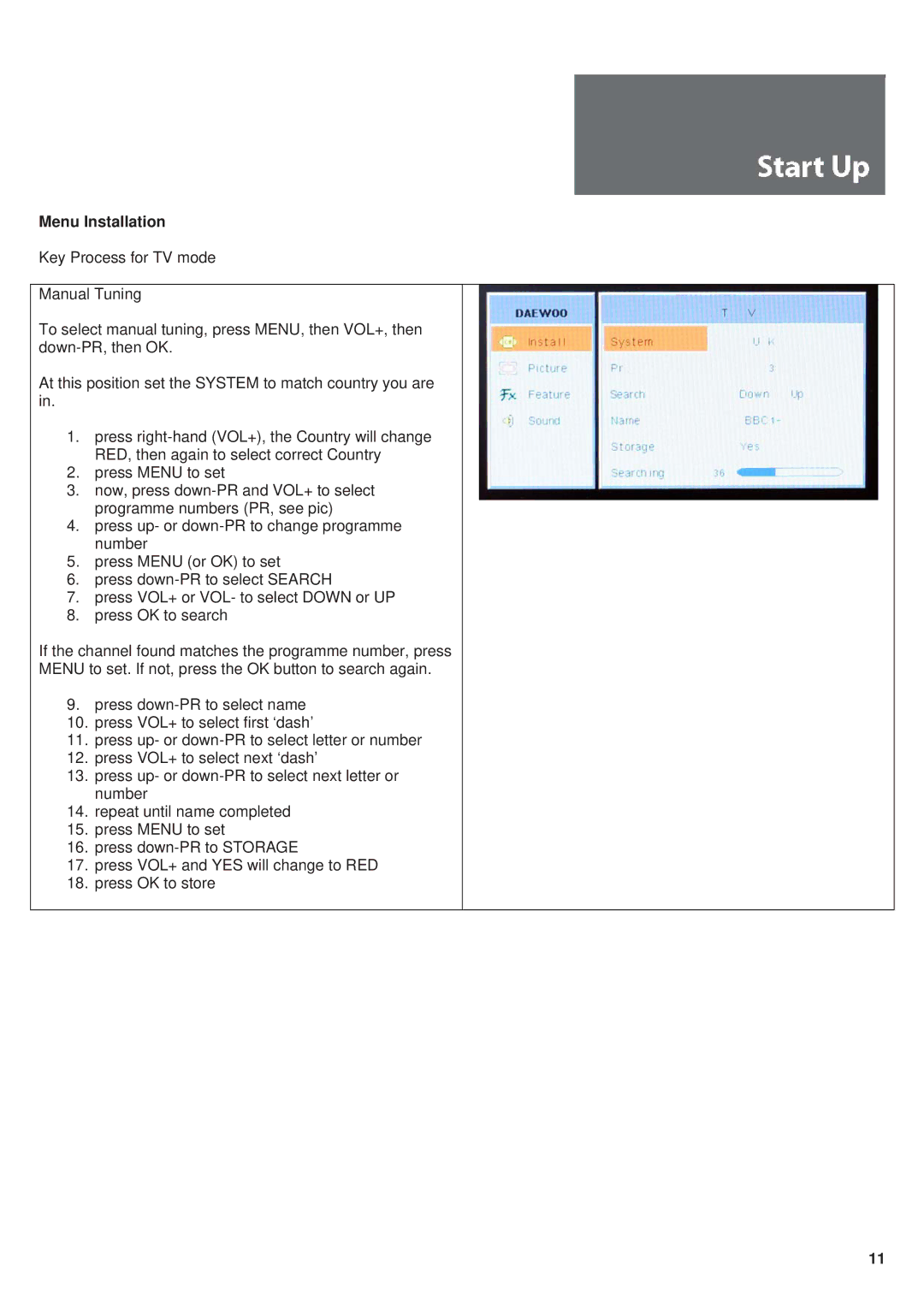 Daewoo L710T manual Menu Installation 