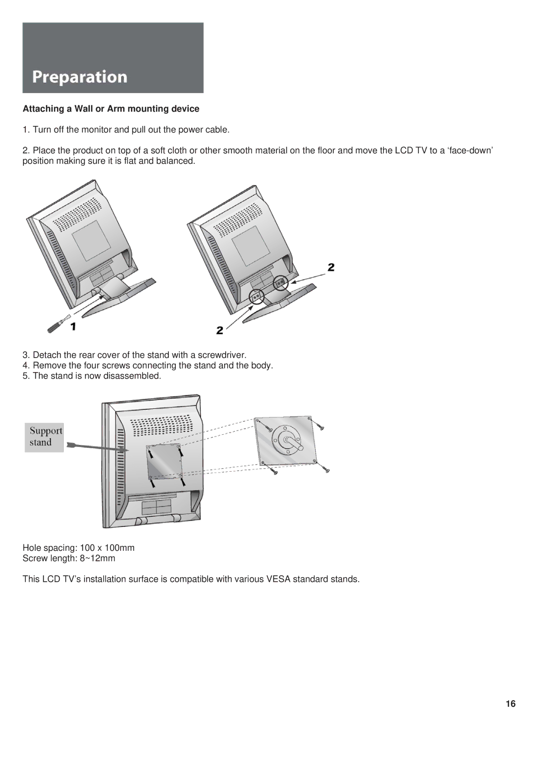 Daewoo L710T manual Attaching a Wall or Arm mounting device 