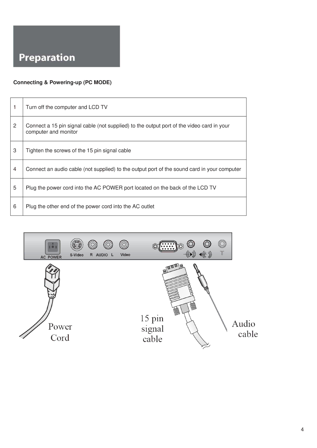 Daewoo L710T manual Connecting & Powering-up PC Mode 