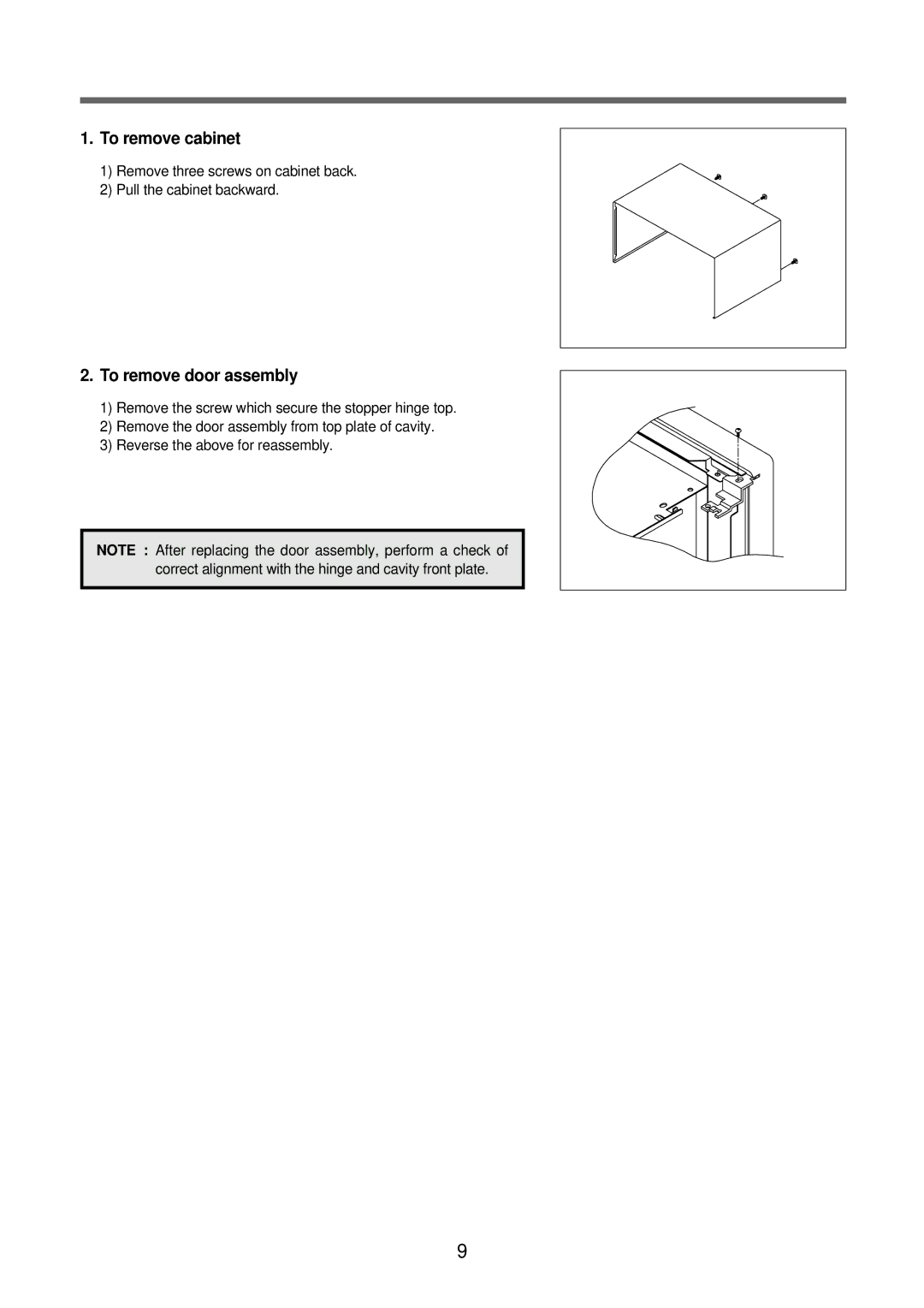 Daewoo Microwave Oven, KOR-6N575S service manual To remove cabinet, To remove door assembly 