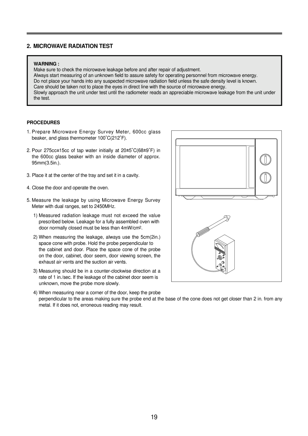 Daewoo Microwave Oven, KOR-6N575S service manual Microwave Radiation Test, Procedures 