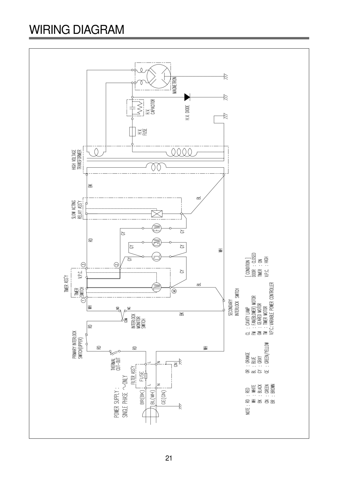 Daewoo Microwave Oven, KOR-6N575S service manual Wiring Diagram 