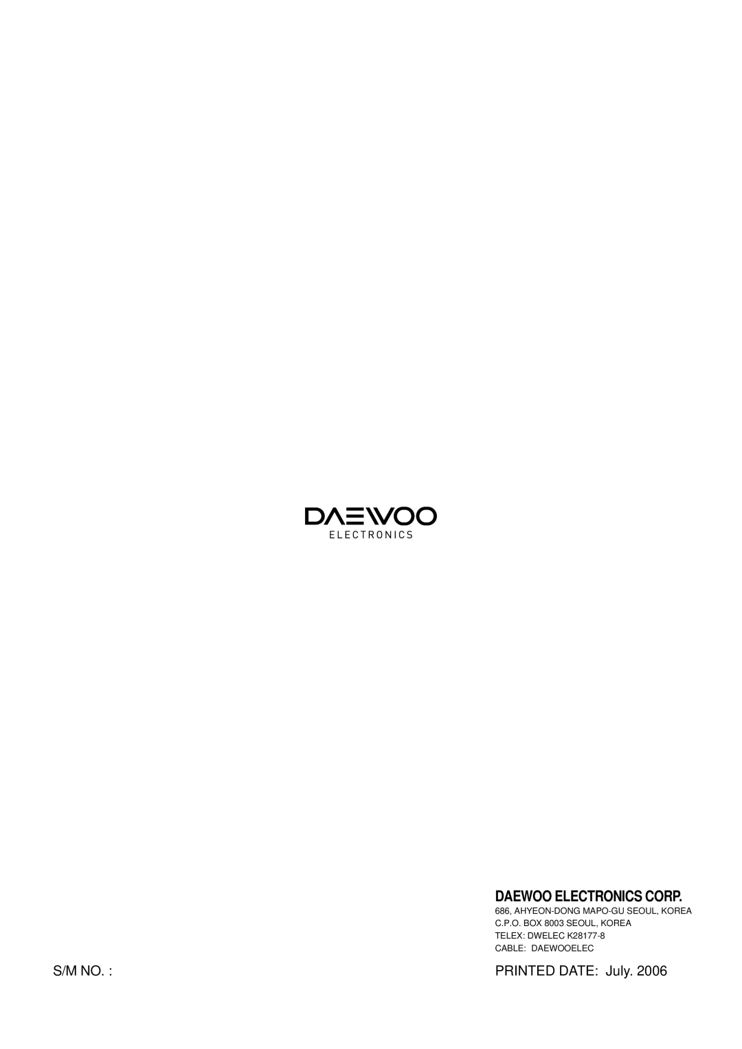 Daewoo KOR-6N575S, Microwave Oven service manual Daewoo Electronics Corp 