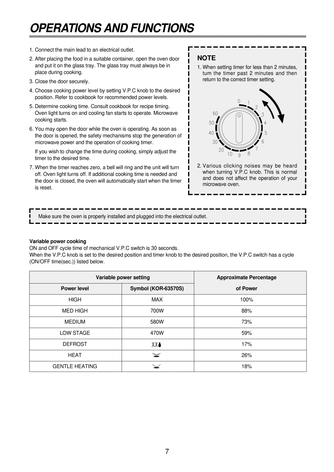 Daewoo Microwave Oven, KOR-6N575S service manual Operations and Functions, Variable power cooking 