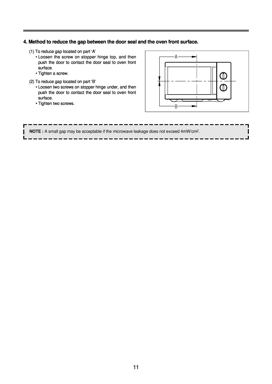 Daewoo Microwave Oven, KOR-6N575S service manual To reduce gap located on part ‘A’ 