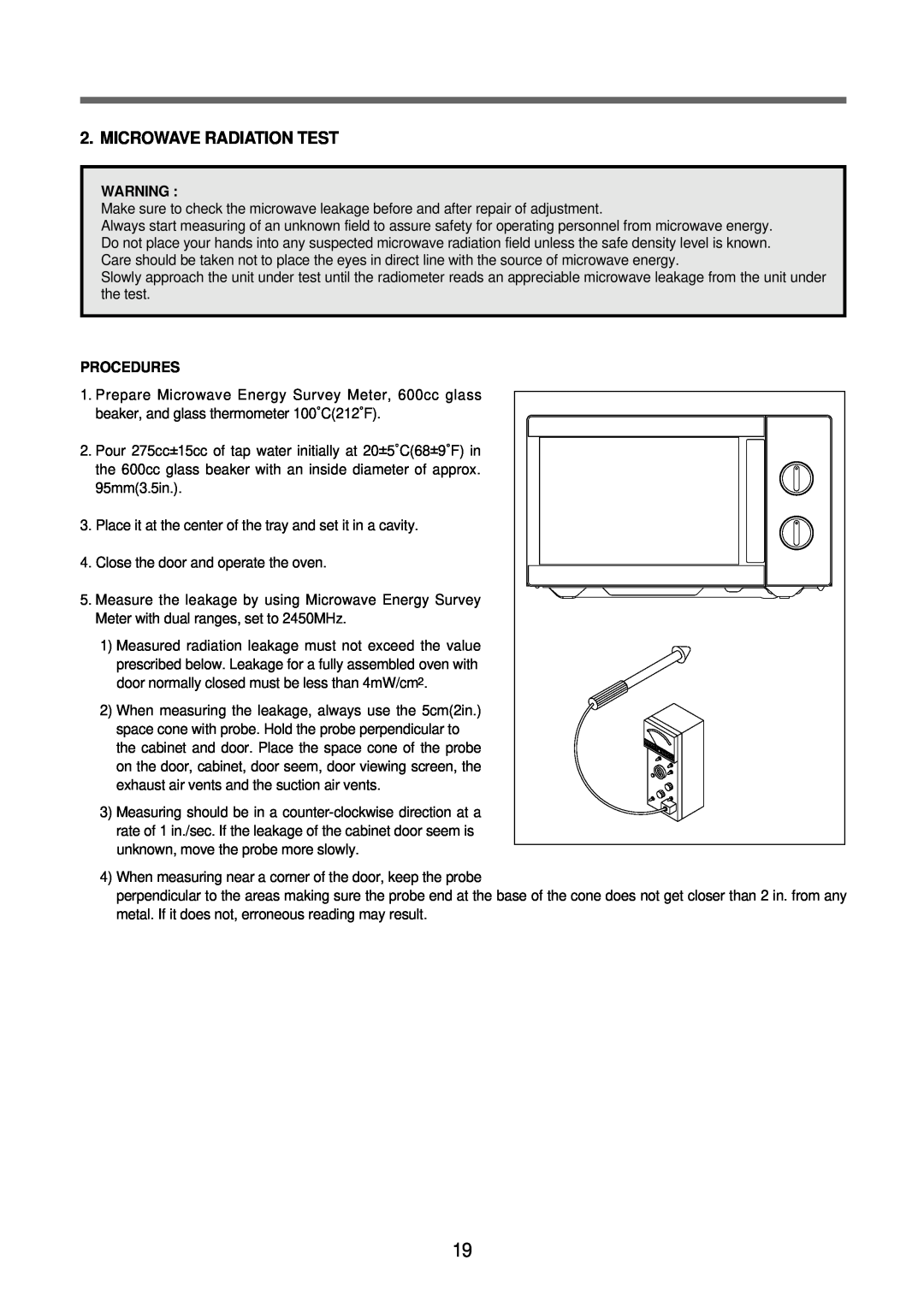 Daewoo Microwave Oven, KOR-6N575S service manual Microwave Radiation Test, Procedures 