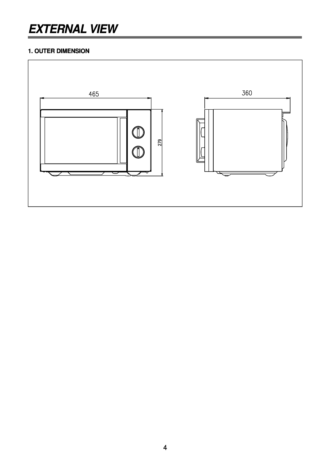 Daewoo KOR-6N575S, Microwave Oven service manual External View, Outer Dimension 