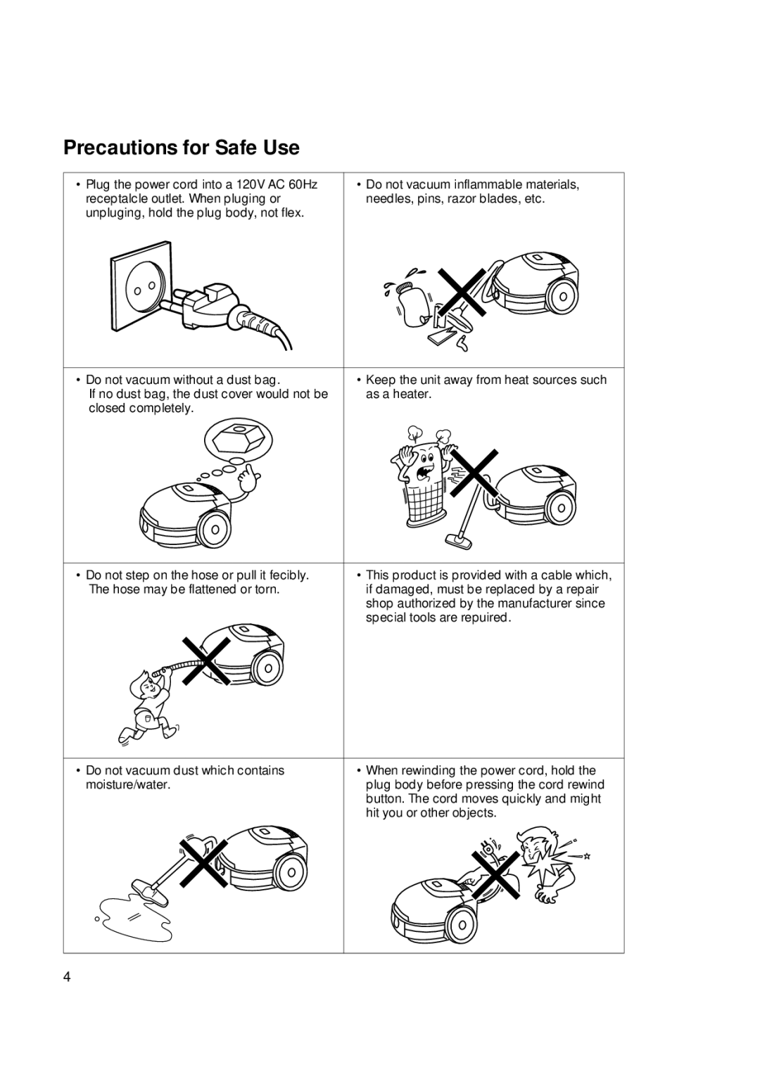 Daewoo RC-1O5 owner manual Precautions for Safe Use 