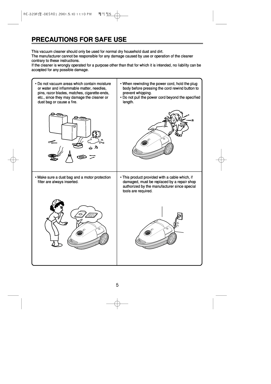 Daewoo RC-320F owner manual Precautions For Safe Use 