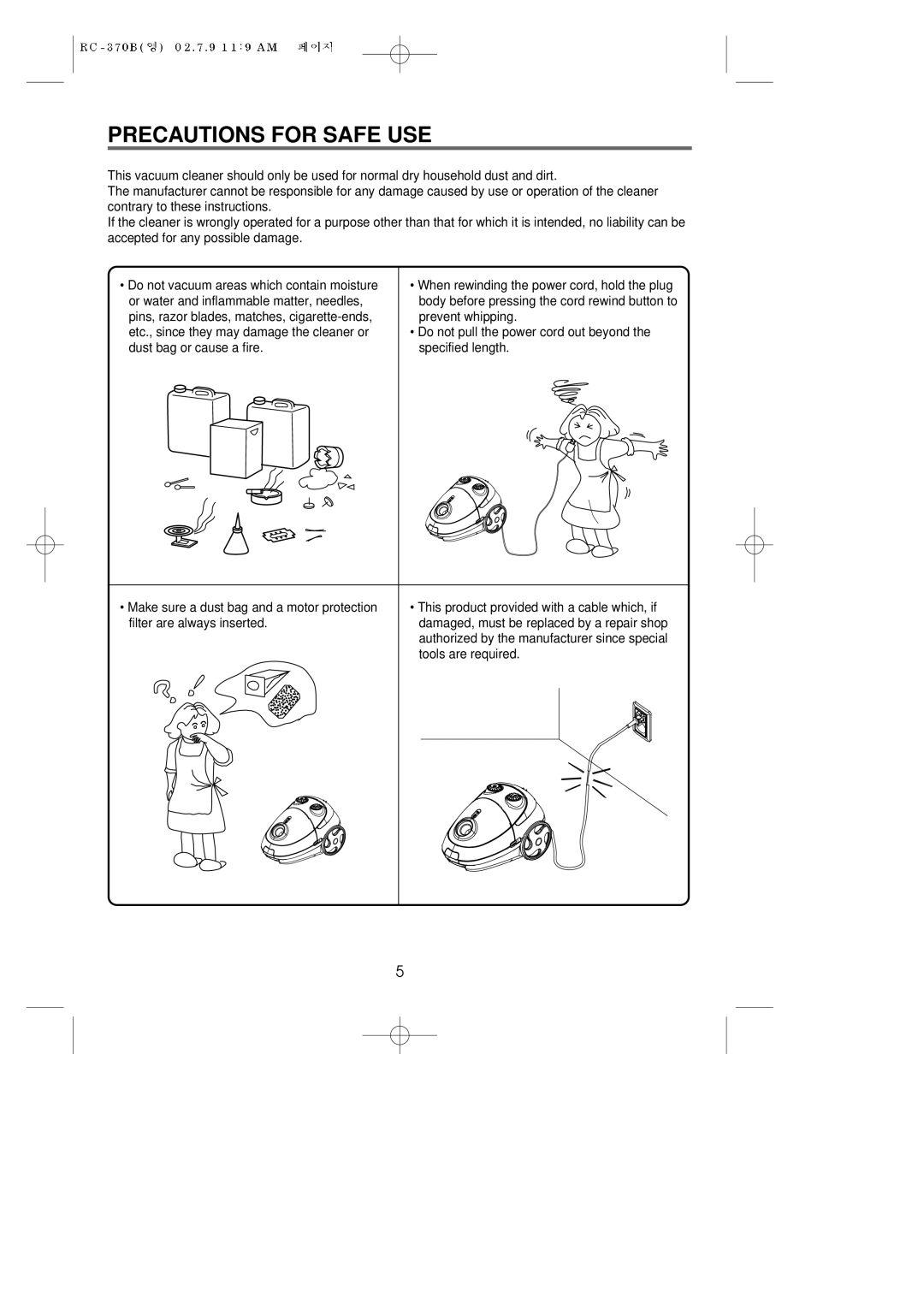 Daewoo RC-370B owner manual Precautions for Safe USE 