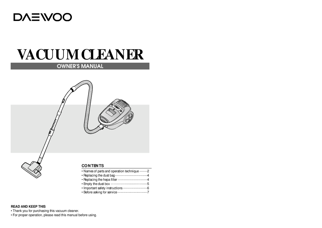 Daewoo RC-400B owner manual Vacuum Cleaner 