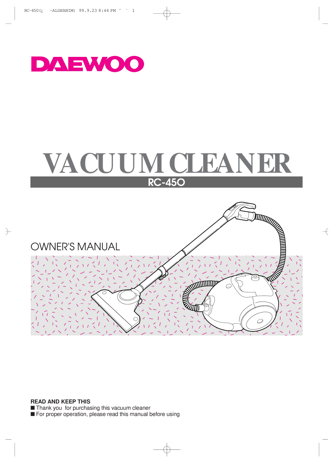 Daewoo RC-450 owner manual Vacuum Cleaner 