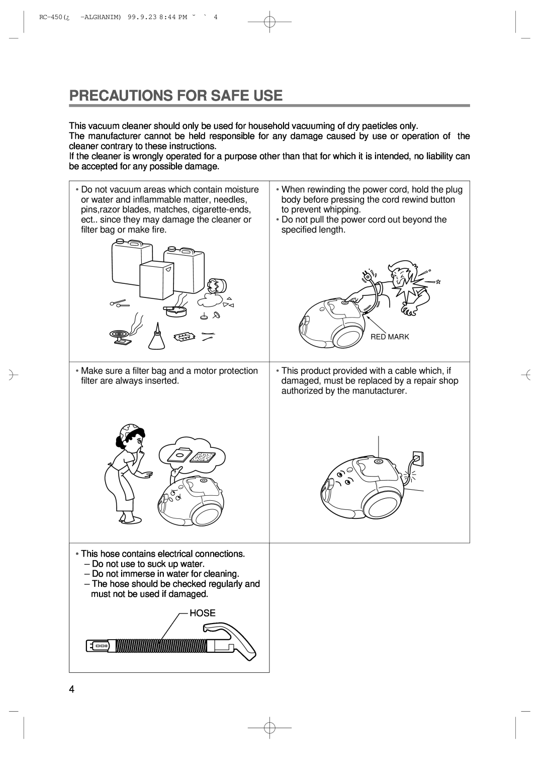 Daewoo RC-450 owner manual Precautions For Safe Use 