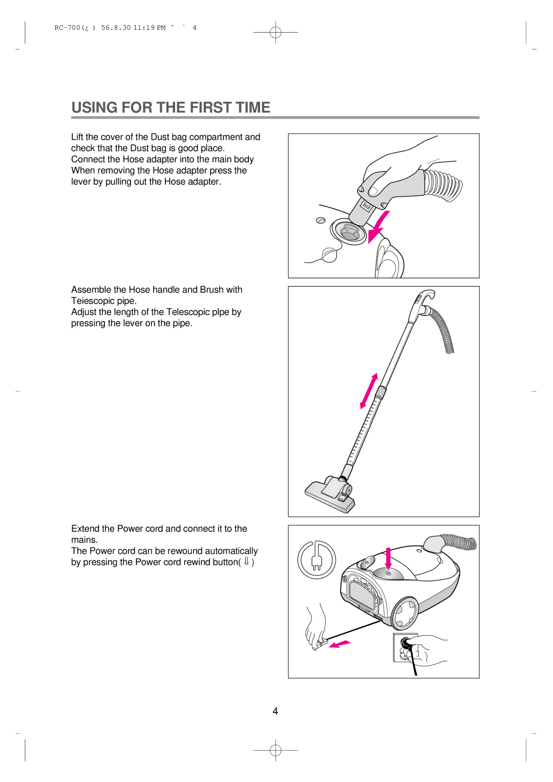 Daewoo RC-700 owner manual Using for the First Time 