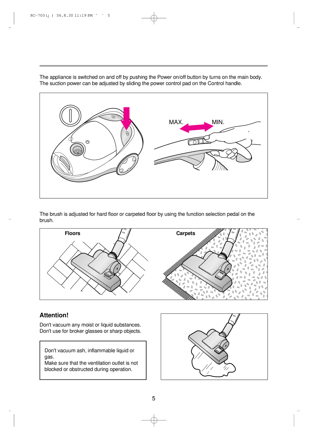 Daewoo RC-700 owner manual Max. Min 