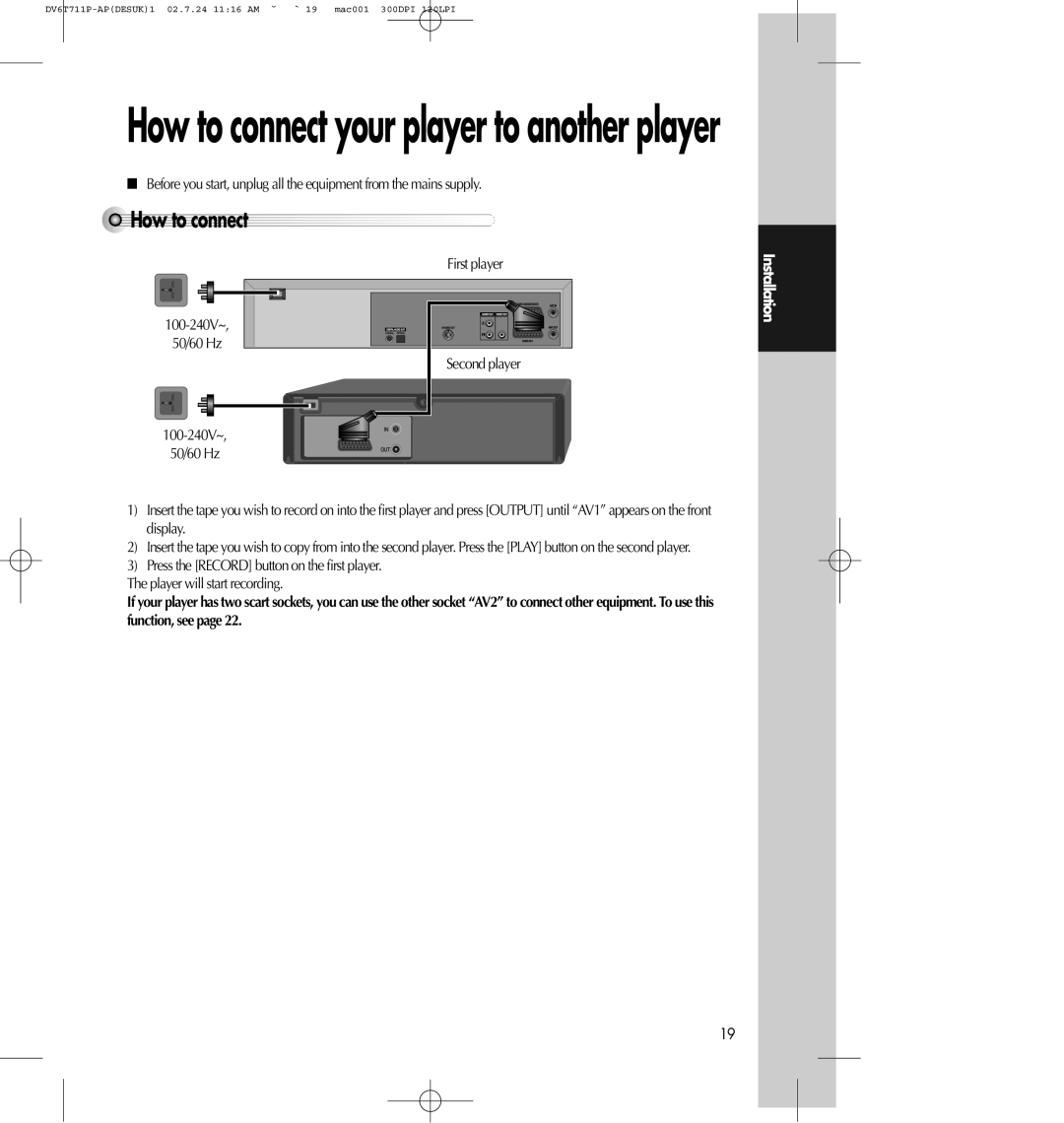 Daewoo SD-8100P, SD-2100P owner manual Howtoconnect, How to connect your player to another player 