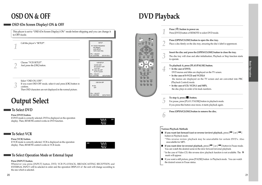 Daewoo SD-8500P, SD-8800P owner manual DVD Playback, Output Select 